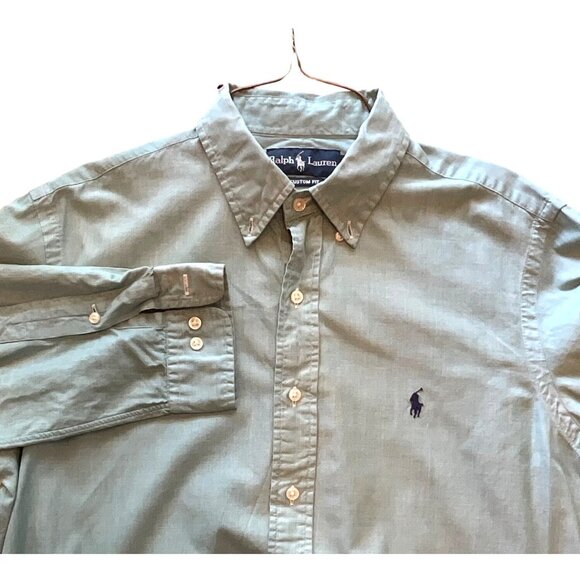 Ralph Lauren Light Green Long Sleeve‎ Button Up Shirt Size 16 32/33 Custom Fit - Picture 1 of 7